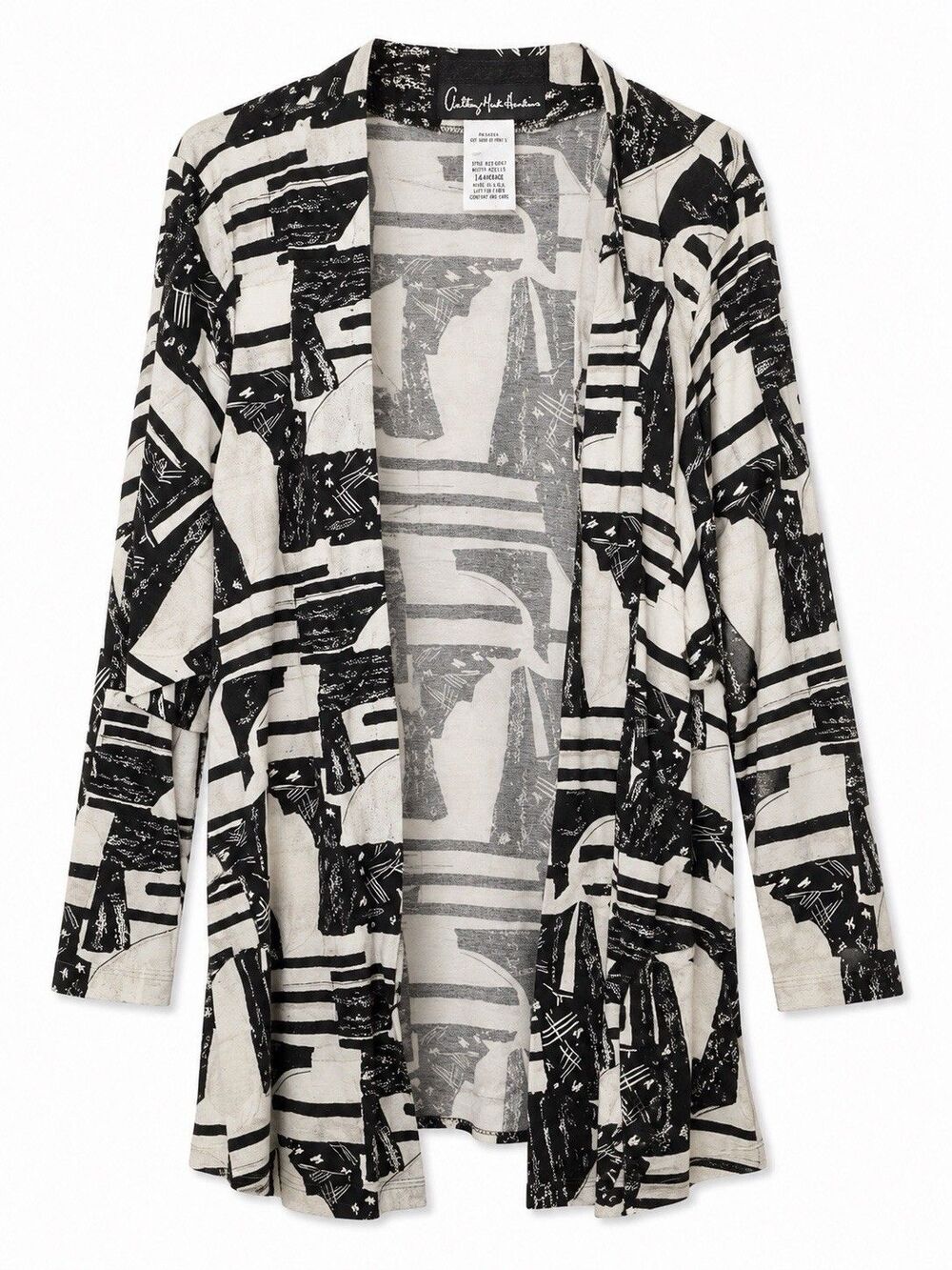 Anthony Mark Hankins Jacket Women's 14 Black Abstract Art Open Front Long Rayon